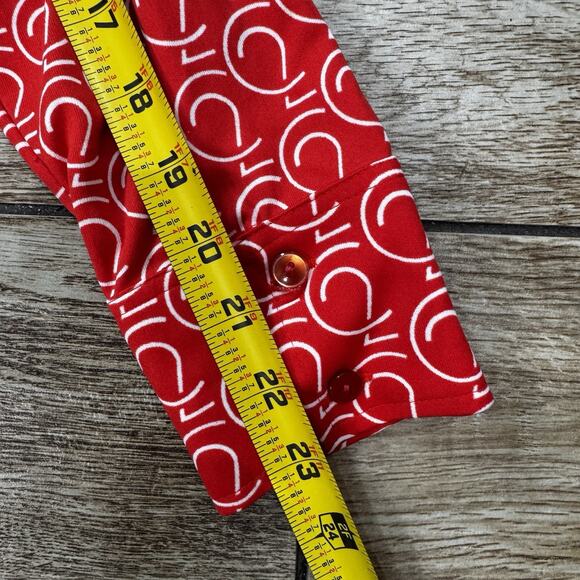 70s Import Corner Red White modernist Geo Print polyester blouse S/M - Picture 9 of 13